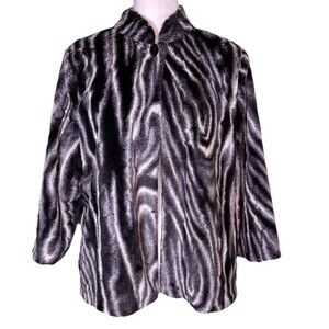 Women’s Zebra Print Faux Fur Jacket Retro Glam Party Night Out Mob Wife Sz 10